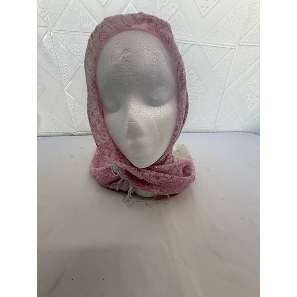 SCARF pink square 38x38" thin with string fringes silver thread - Picture 5 of 8